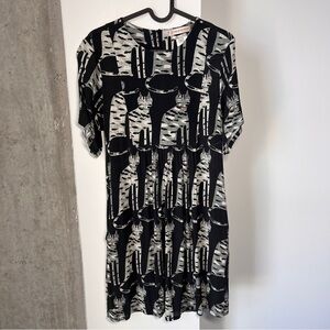 Paul & Joe Sister Cat Print Dress Black Grey Novelty Motif Parisian Size 38